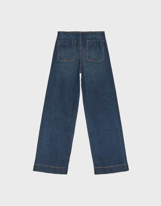 Stradivarius Petite d77 minimalistische jeans met zakken in middenblauwe wassing, 7 van 7