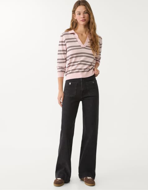 Stradivarius Petite - D77 - Minimalistische jeans met zakken in zwart met wassing - view 1