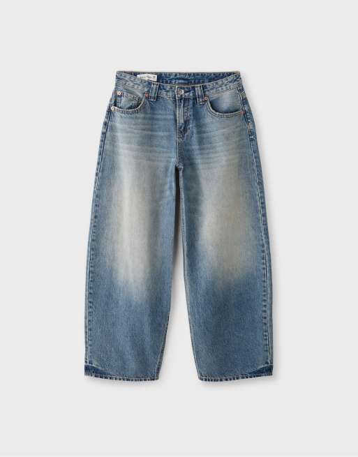 Stradivarius Petite d80 barrel fit jeans in overdyed blue denim, 6 of 7