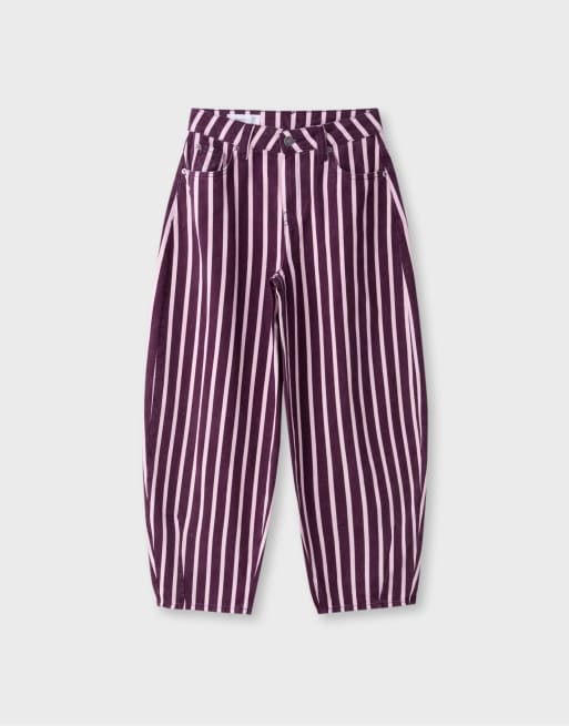 Stradivarius Petite d80 barrel jeans in purple, 6 of 7