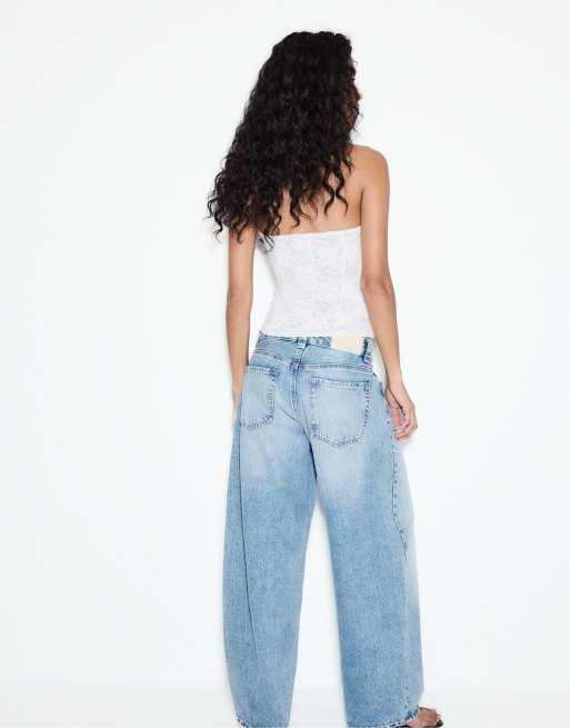 Stradivarius Petite - D80 - Jeans met ballonpijpen in middenblauw denim, 3 van 7