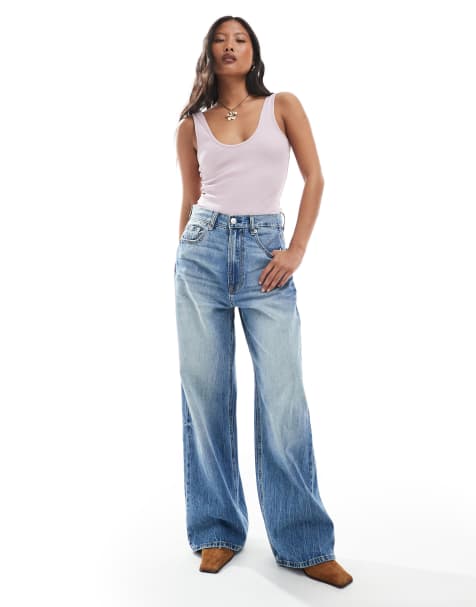 Stradivarius Petite - D88 - Baggy denim jeans in mid-wash - view 1