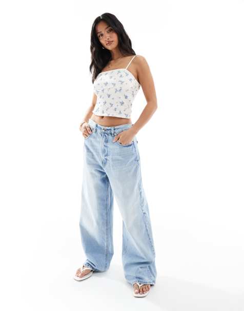 Stradivarius Petite – D88 – Obszerne niebieskie jeansy - view 1