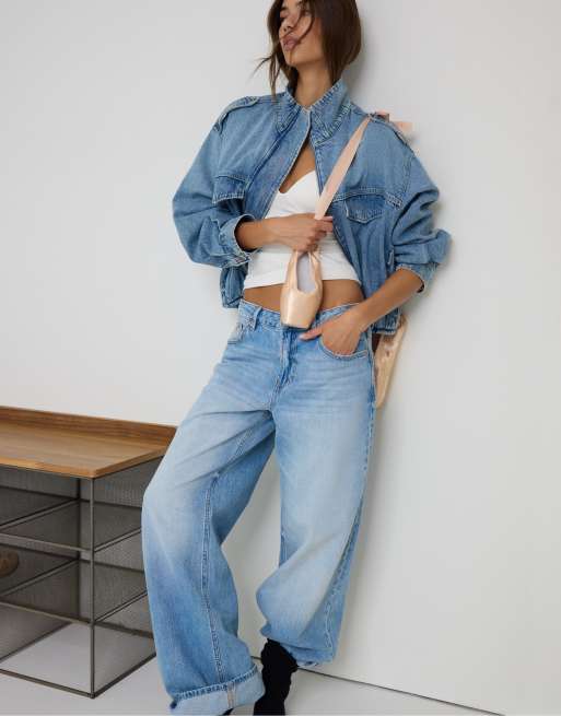 Stradivarius Petite - D91 - Jean ample à taille basse - Bleu clair moyen, 5 de 7
