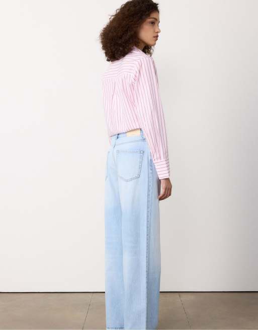 Stradivarius Petite – D91 – Jeans in mittelhellem Blau mit weitem Bein und niedrigem Bund, 4 von 4