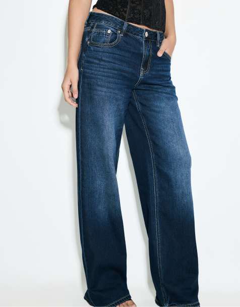 Stradivarius Petite d91 jeans med brede ben i rinse blue denim - view 1
