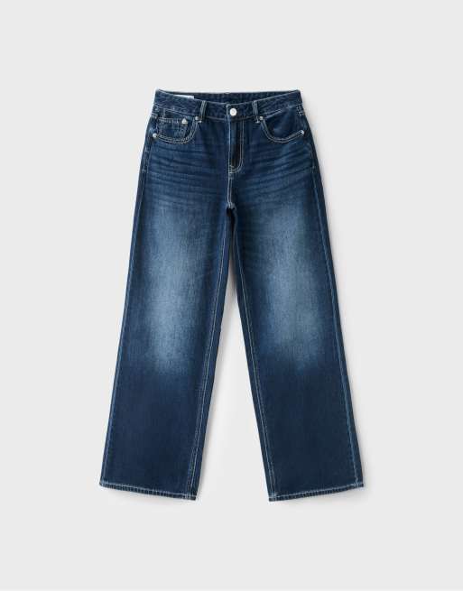 Stradivarius Petite d91 jeans met wijde pijpen in rinsed blauwe denim, 6 van 7