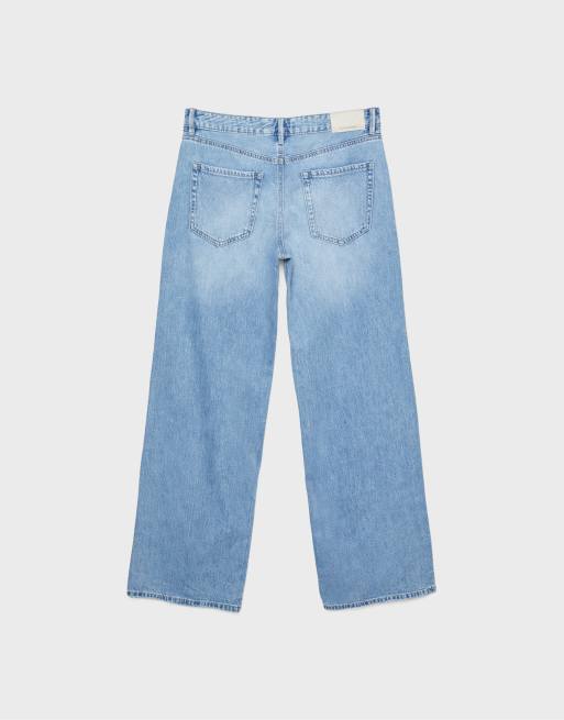 Stradivarius Petite d91 low wide-leg jeans in medium light blue denim, 7 of 7
