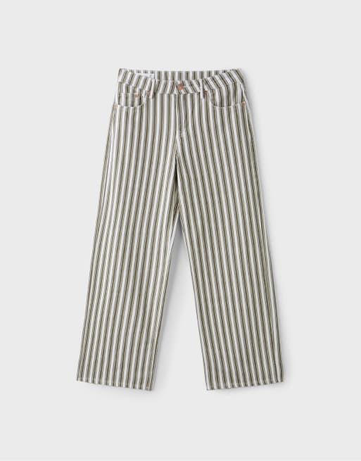 Stradivarius Petite d91 low wide-leg twill jeans in khaki, 6 of 7