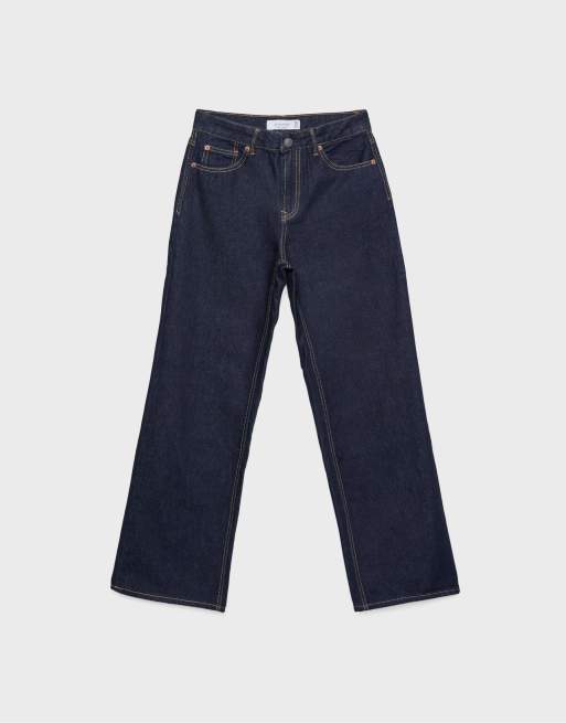 Stradivarius Petite - D92 - Blå overfarvede jeans i denim med lige ben med vidde, 6 af 7
