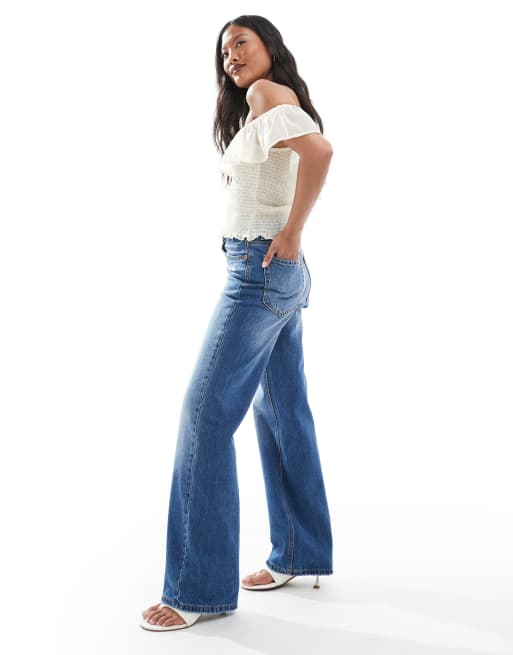 Stradivarius Petite D92 denim straight jeans in dark wash