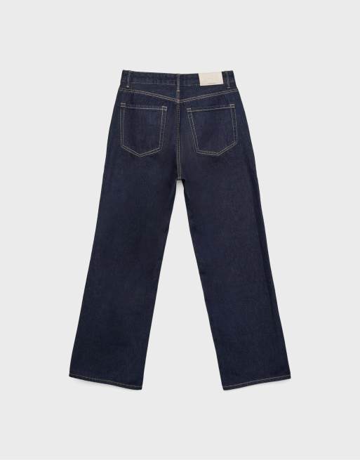Stradivarius Petite - D92 - Jean droit ample - Bleu denim surteint, 7 de 7