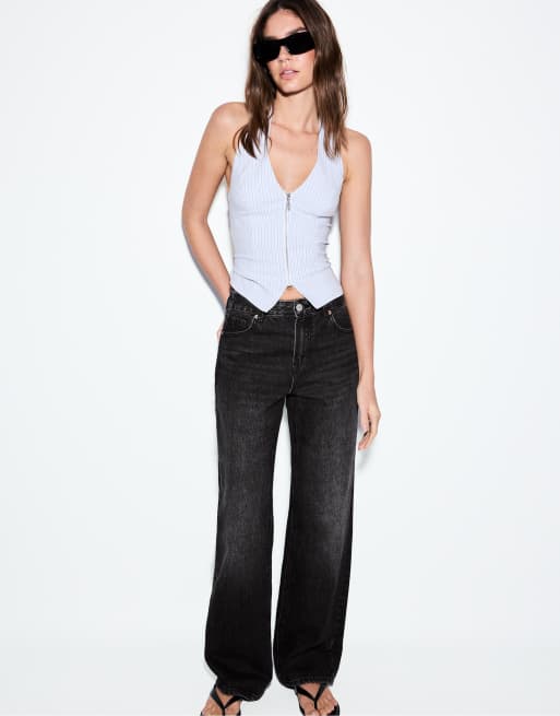 Stradivarius Petite - D92 - Jean droit ample - Noir délavé, 2 de 4