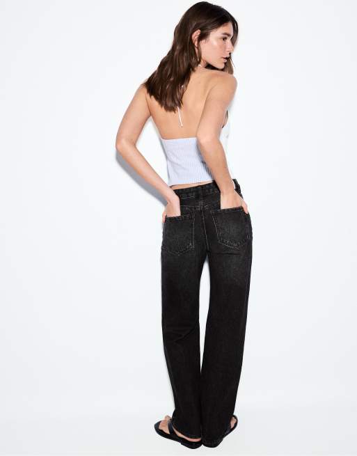 Stradivarius Petite - D92 - Jean droit ample - Noir délavé, 3 de 4