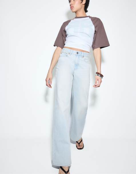 Stradivarius Petite - D92 - Jeans dritti a fondo ampio blu candeggiato - view 1