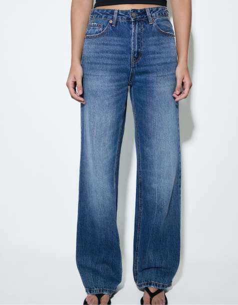 Stradivarius Petite - D92 - Jeans dritti a fondo ampio blu medio denim - view 1