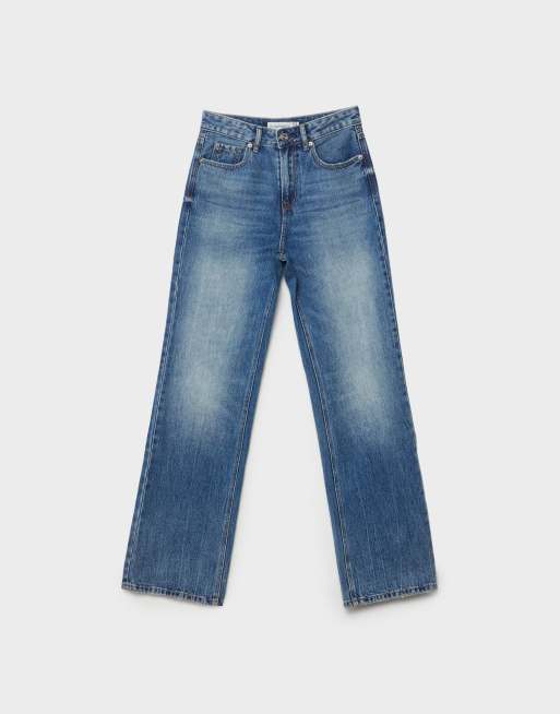 Stradivarius Petite - D92 - Jeans dritti a fondo ampio blu medio denim, 6 di 7