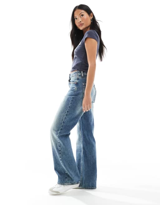 Stradivarius Petite - D92 - Jeans dritti a fondo ampio blu rinse wash molto scuro, 3 di 5