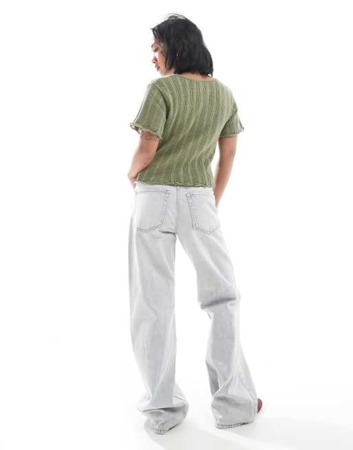 Stradivarius Petite - D92 - Lysegrå jeans med lige vide ben, 2 af 5
