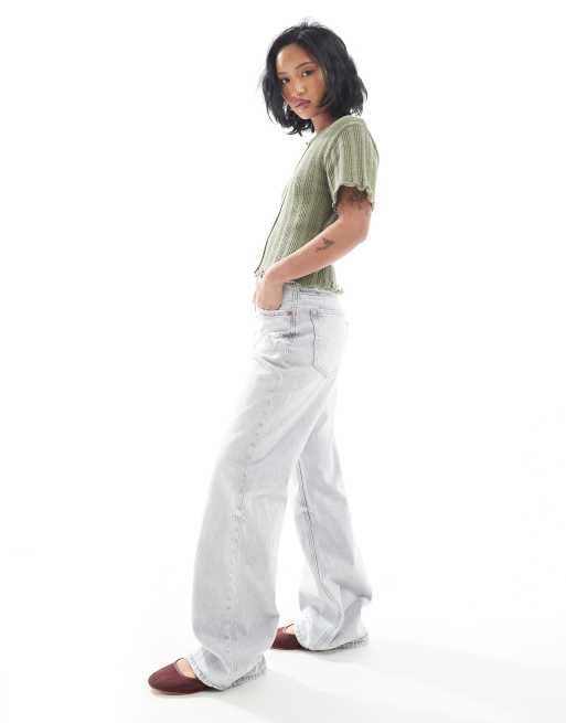 Stradivarius Petite - D92 - Lysegrå jeans med lige vide ben, 3 af 5