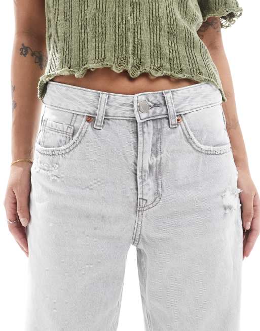 Stradivarius Petite - D92 - Lysegrå jeans med lige vide ben, 5 af 5