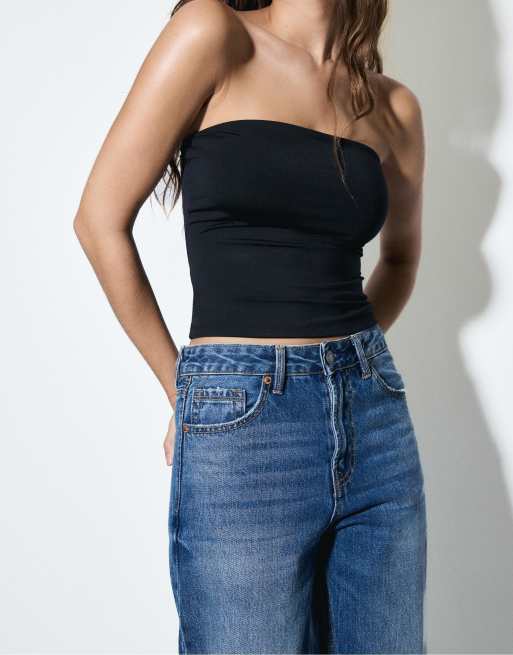 Stradivarius Petite – D92 – Mellanblå jeans med raka, vida ben, 2 av 4