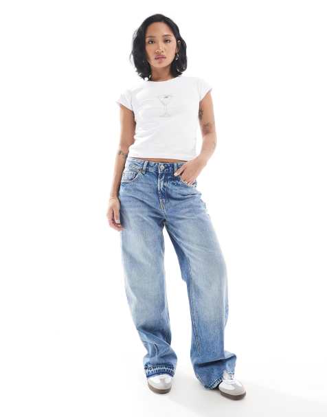 Stradivarius Petite – D92 – Raka jeans i mellanblå tvätt - view 1