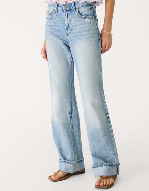 Stradivarius Petite - D92 - Rechte jeans met wijde pijpen in blauw denim, 2 van 4
