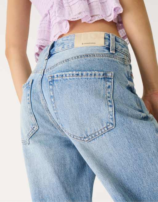 Stradivarius Petite - D92 - Rechte jeans met wijde pijpen in blauw denim, 3 van 4