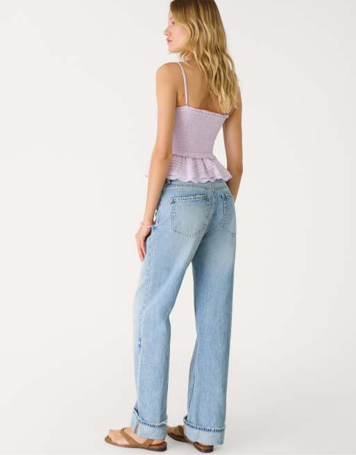 Stradivarius Petite - D92 - Rechte jeans met wijde pijpen in blauw denim, 4 van 4