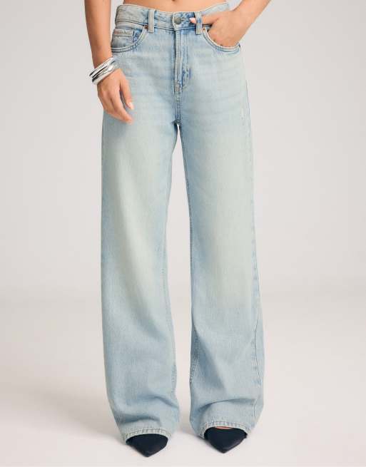 Stradivarius Petite d92 rechte jeans met wijde pijpen in licht gebleekt, 2 van 7