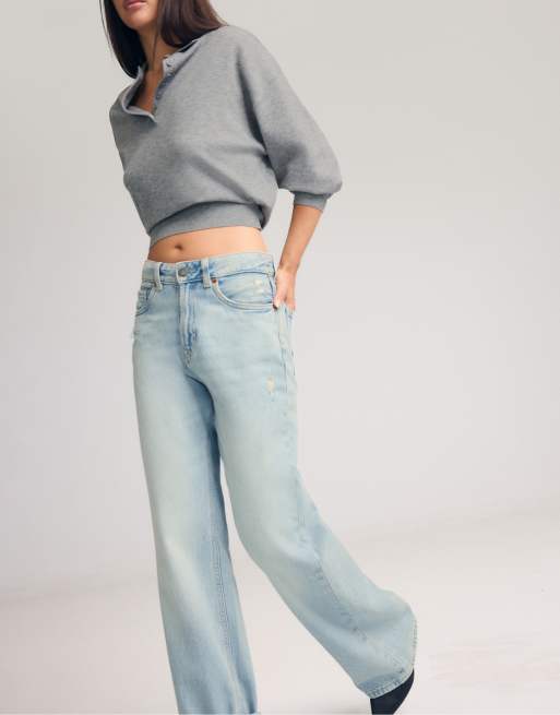 Stradivarius Petite d92 rechte jeans met wijde pijpen in licht gebleekt, 5 van 7