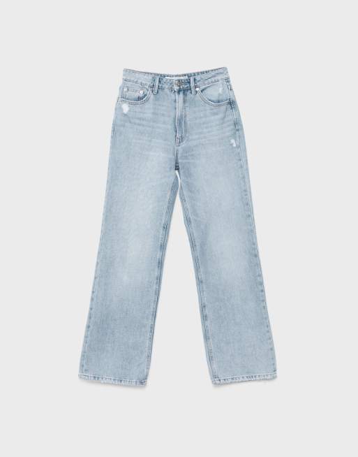 Stradivarius Petite d92 rechte jeans met wijde pijpen in licht gebleekt, 6 van 7