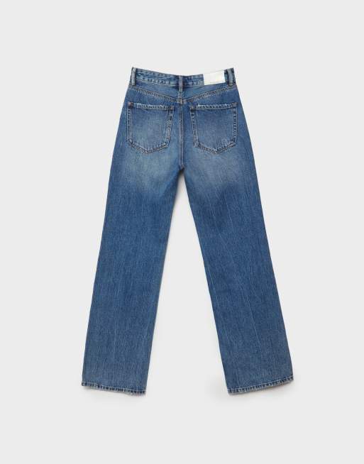 Stradivarius Petite - D92 - Rechte jeans met wijde pijpen in medium blauwe denim, 7 van 7