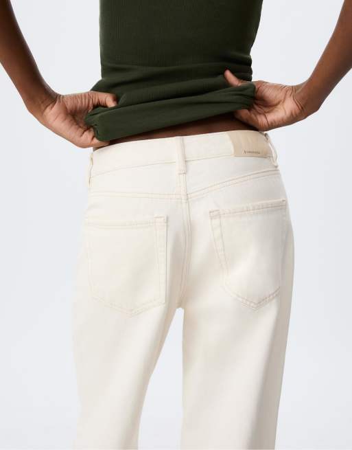 Stradivarius Petite d92 straight wide jeans in vanilla, 4 of 4