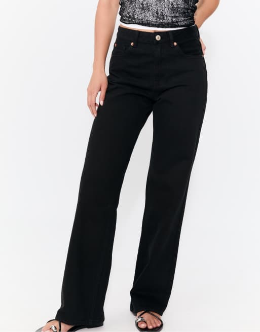 Stradivarius Petite – D92 – Svarta, raka jeans med vida ben, 2 av 4