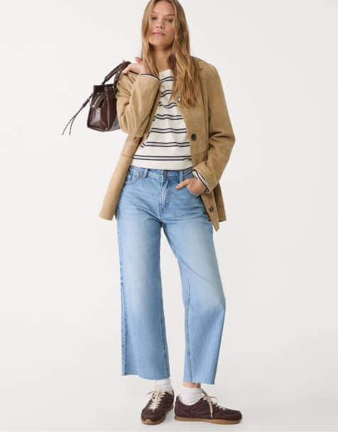 Stradivarius Petite – D96 – Mellanblå, ankellånga jeans med raka ben - view 1
