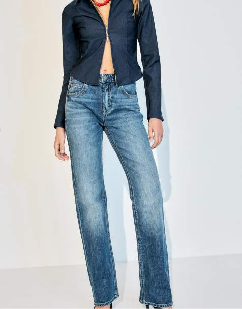 Stradivarius Petite - D98 - Jeans met rechte pijpen en vintage effect in medium blauw denim - view 1