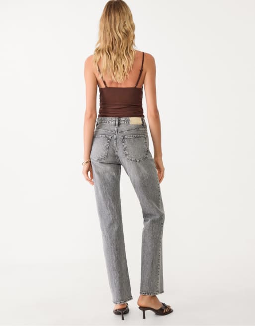Stradivarius Petite – D98 – Mellangrå jeans i vintagestil med raka ben , 3 av 4