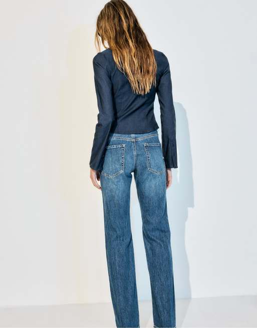 Stradivarius Petite – D98 – Straight Jeans in Blau mit Vintage-Effekt, 4 von 4