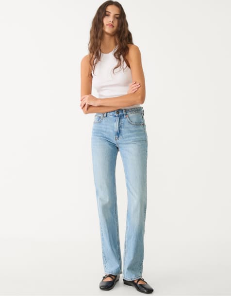 Stradivarius Petite d98 straight-leg vintage effect jeans in light blue - view 1
