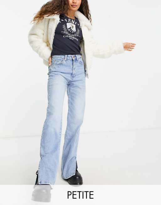 Stradivarius Petite – Dad-Jeans in Vintage-Blau mit Schlitz am Saum