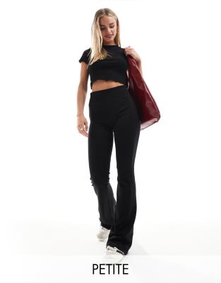 Petite deep waistband sculpt flared pants in black