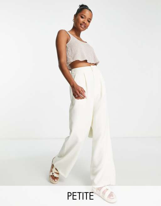 Stradivarius Petite – Elegante Hose in Ecru mit weitem Bein