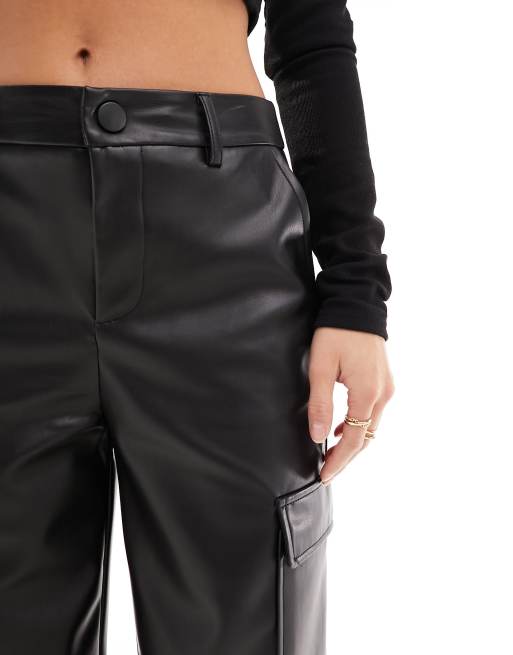 Plus Black Faux Pu Leather Cargo Pants RQYYD Women's Faux Leather - Main Image