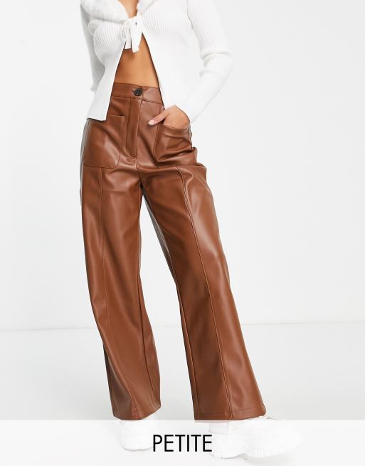 Stradivarius Petite faux-leather dad pants in caramel 
