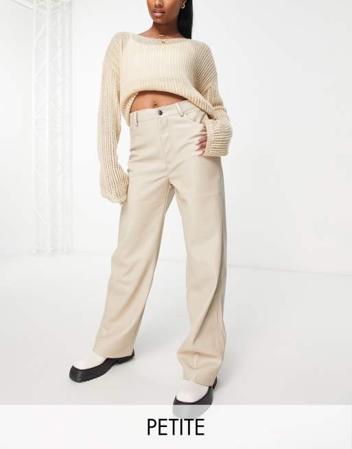 Stradivarius dad faux leather trousers in cream