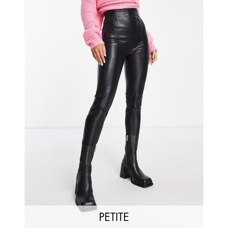 Petite black faux leather skinny trousers