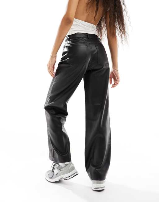 Stradivarius Petite Faux Leather Trousers With Split Front Detail