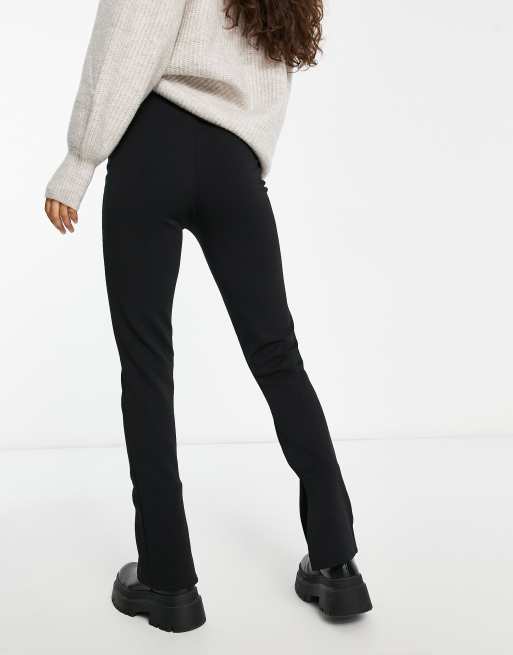 Stradivarius front slit leggings in black